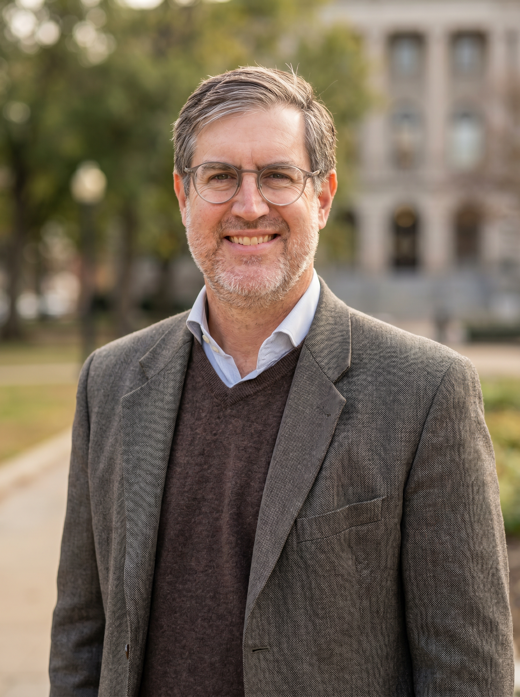 Chris Demers smiling in a warm campaign portrait
